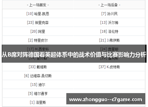 从B席对阵德国看英超体系中的战术价值与比赛影响力分析